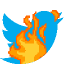 Logo antigo do Twitter, o pássaro azul, em chamas
